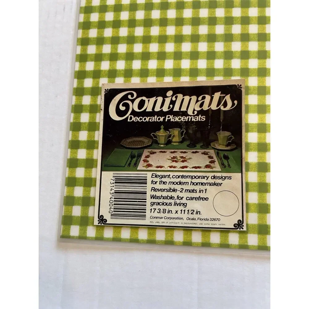 Conimar Conimats Decorator Reversible Placemats Kitten Cat Green‎ Gingham Set 4
